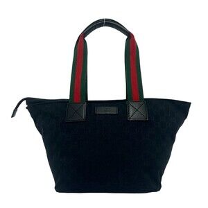 GUCCI Sherry Line GG Canvas Logo Pattern Leather Handbag Tote Bag Semi Should...